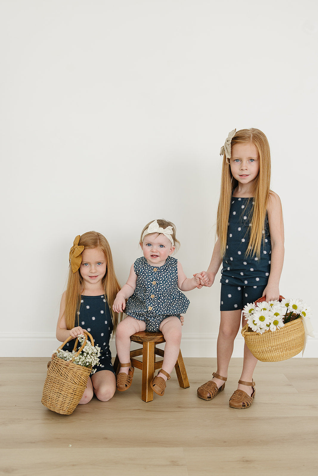 Navy Daisies Tank + Biker Short Floral Set