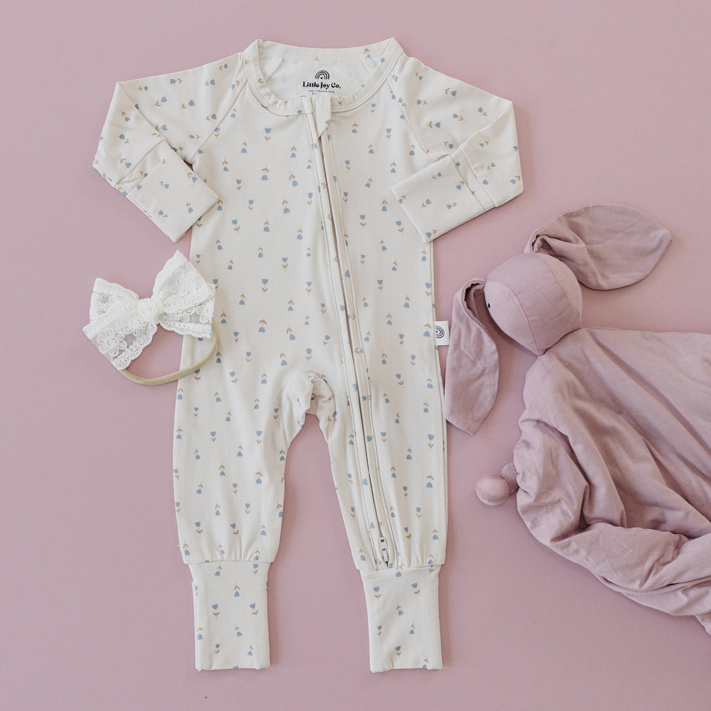 Tiny Tulips Bamboo Floral Zippy Romper Pajamas