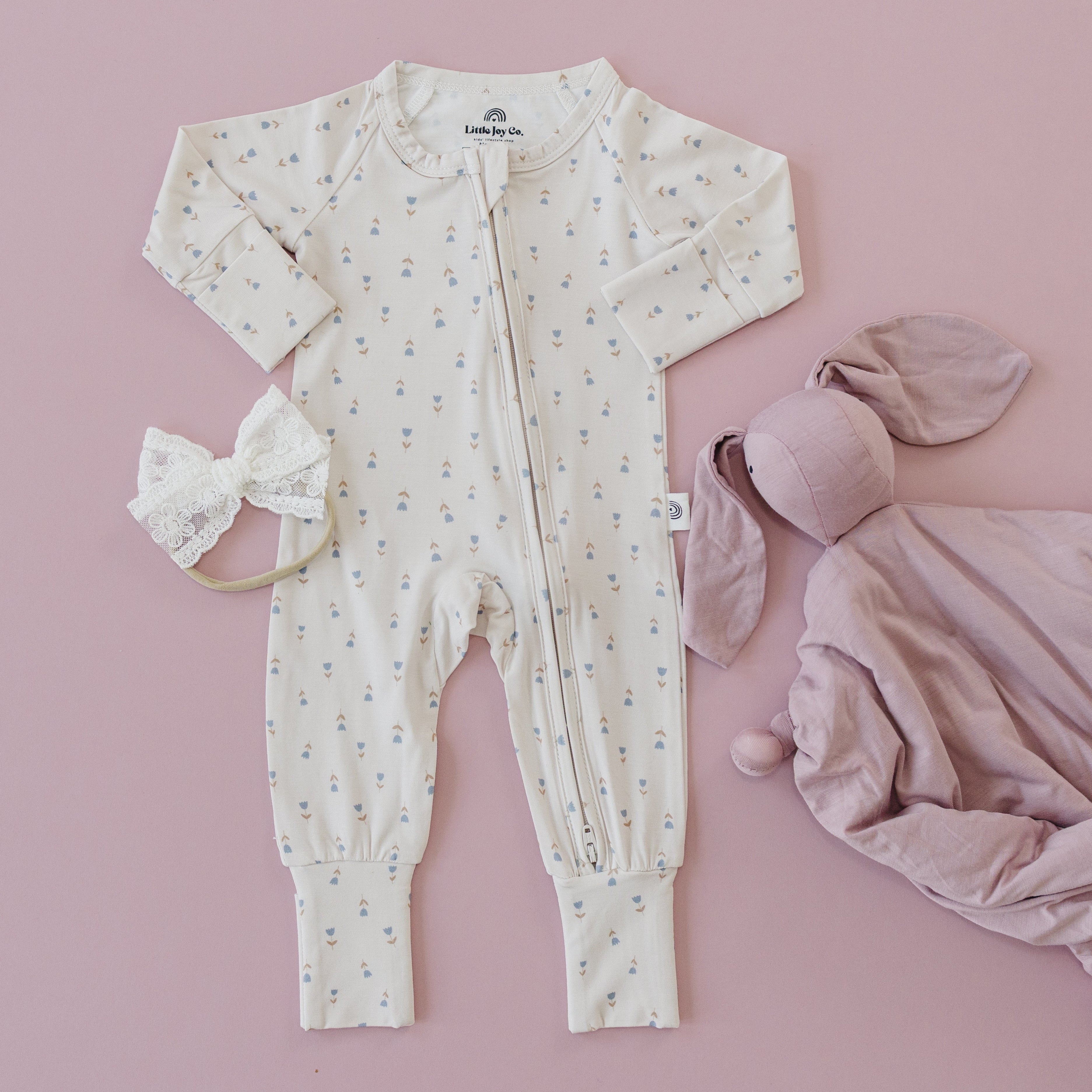 Tiny Tulips Bamboo Floral Zippy Romper Pajamas