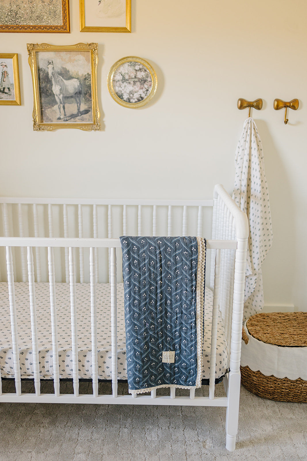 Navy Berry + Cream Berry Lace Muslin Quilt Blanket