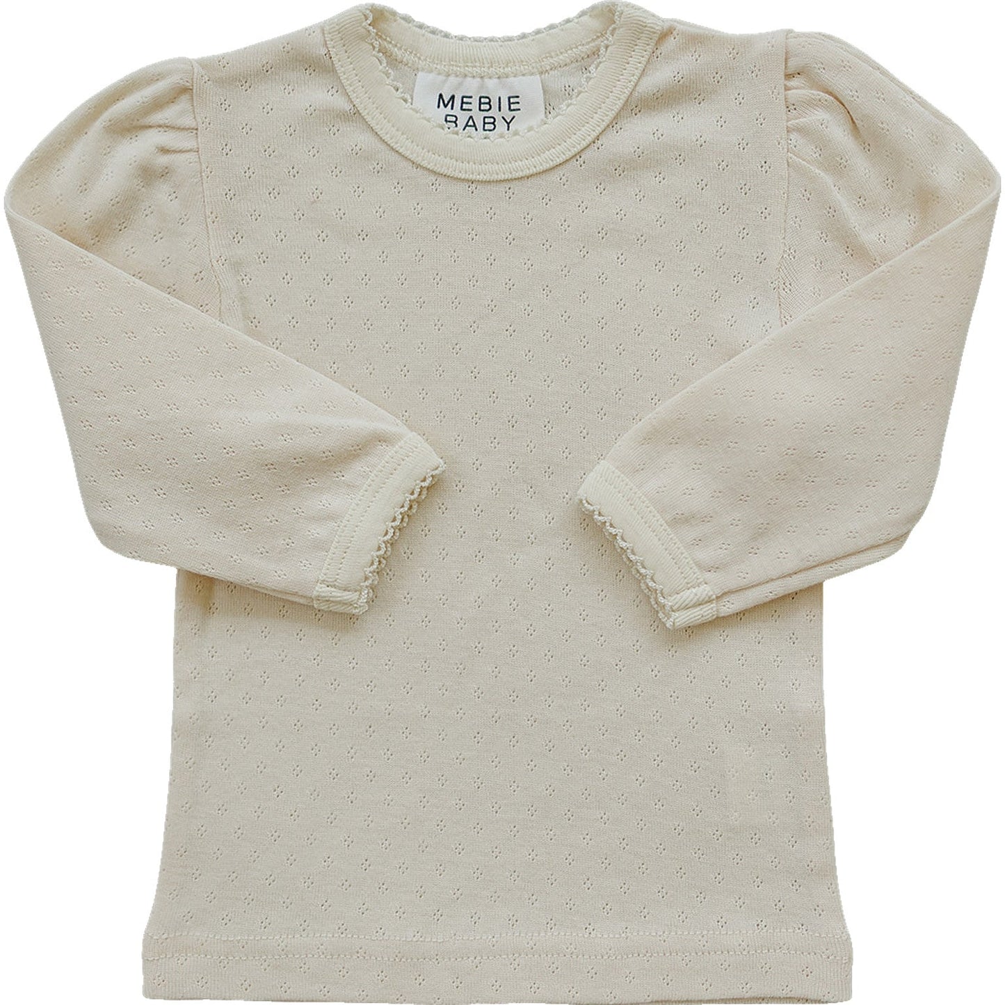 Cream Pointelle Long Sleeve Tee Top