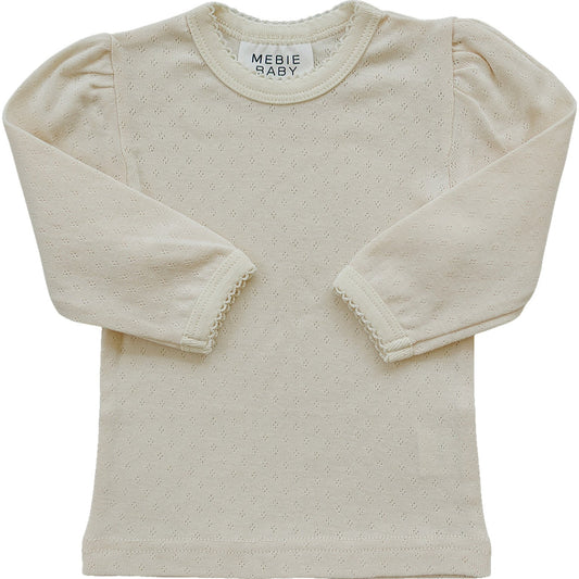 Cream Pointelle Long Sleeve Tee Top