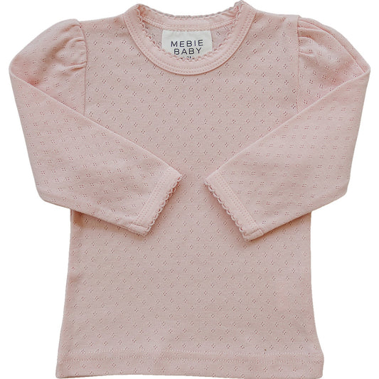 Pink Pointelle Long Sleeve Tee Top