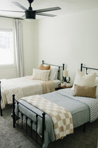 Dusty Blue Wavy Checkered Twin Muslin Quilt Blanket