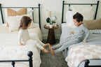 Dusty Blue Wavy Checkered Twin Muslin Quilt Blanket