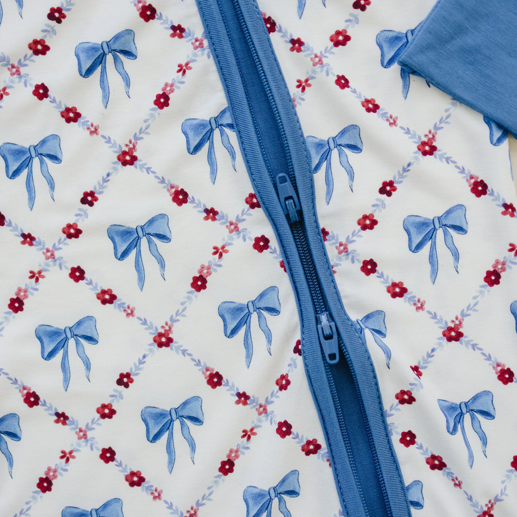 Red White & Bows Bamboo Zippy Pajamas Romper