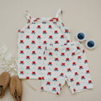 Red White & Blue Tulip Floral Ribbed Bamboo 2pc Tank Set
