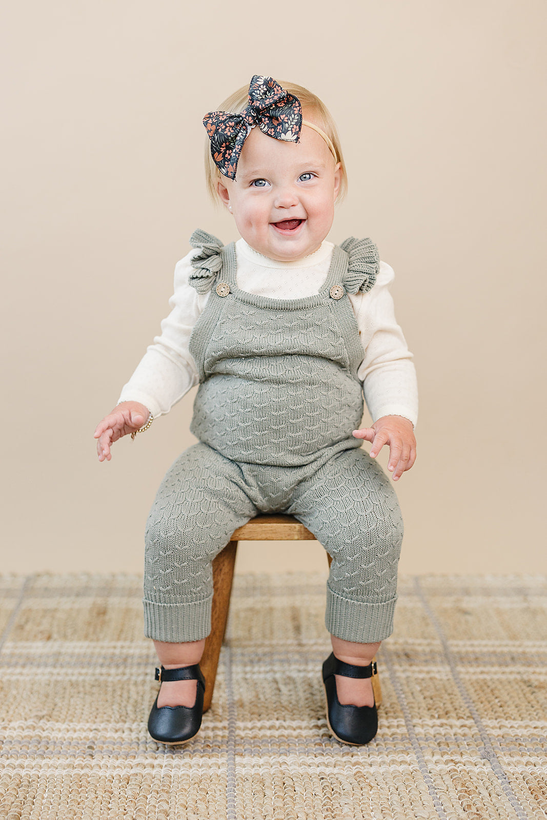 Green Ruffle Knit Overalls Romper