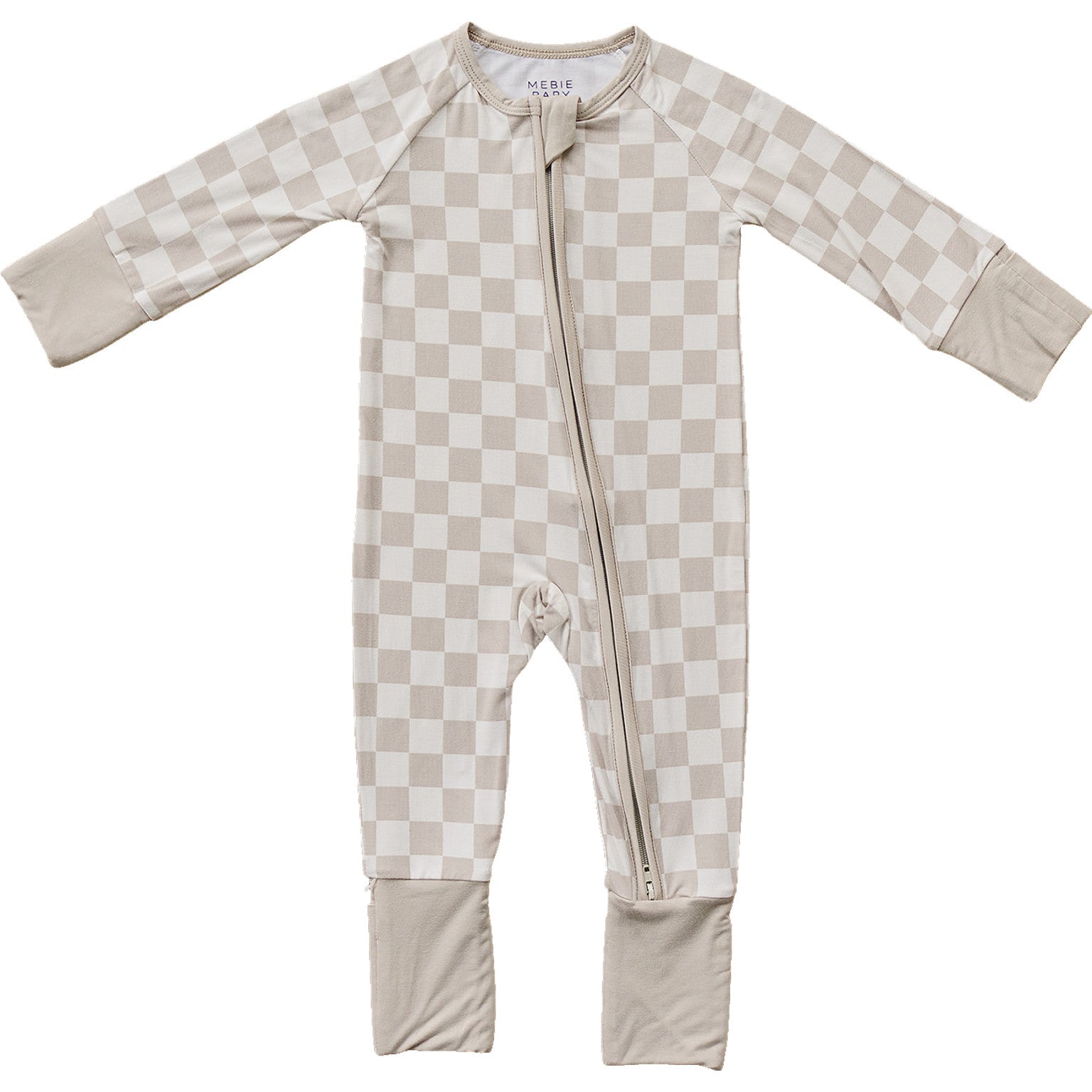 Taupe Checkered Bamboo Zipper Romper