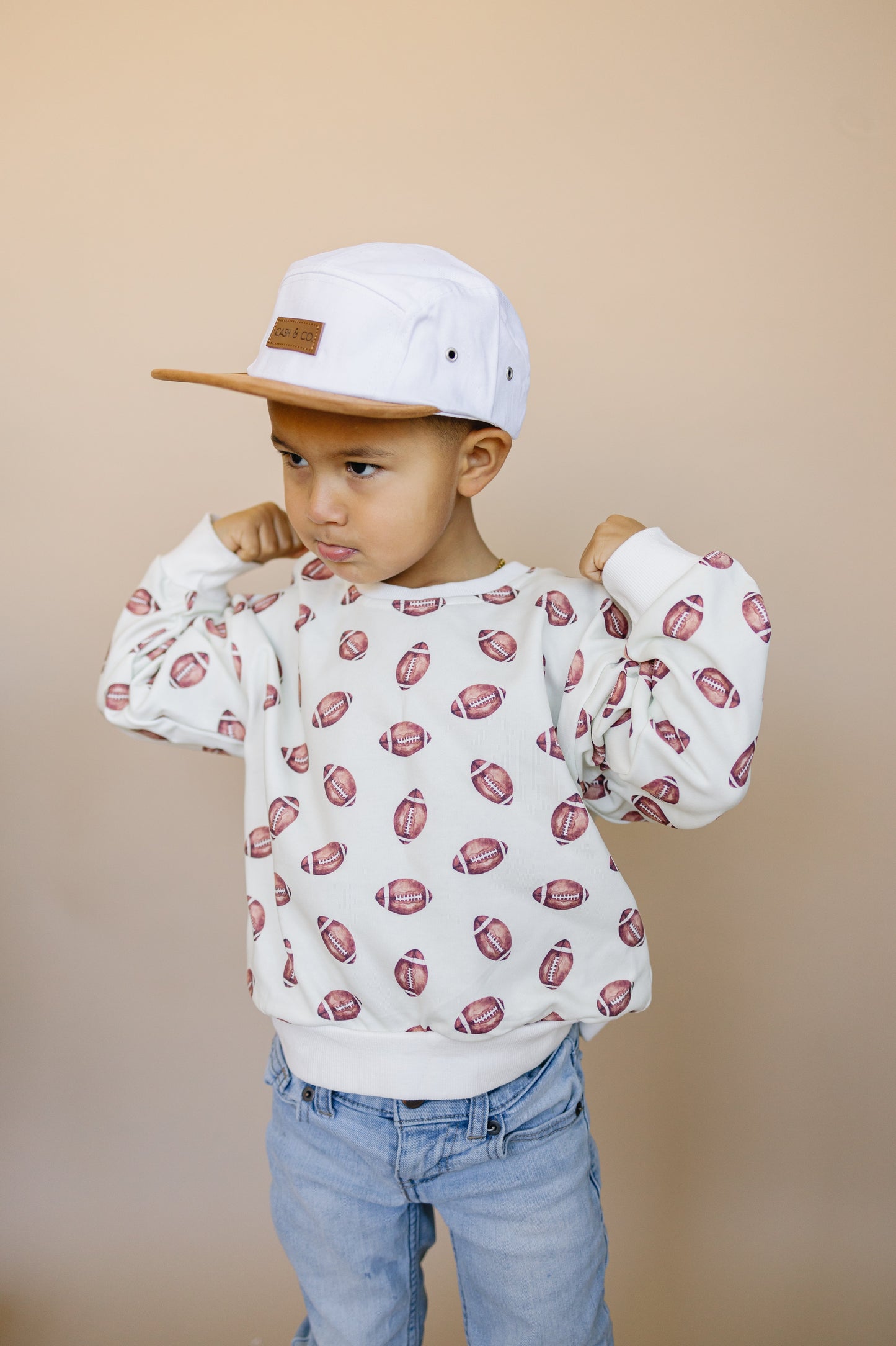Football Print Cotton Crewneck Sweatshirt Top