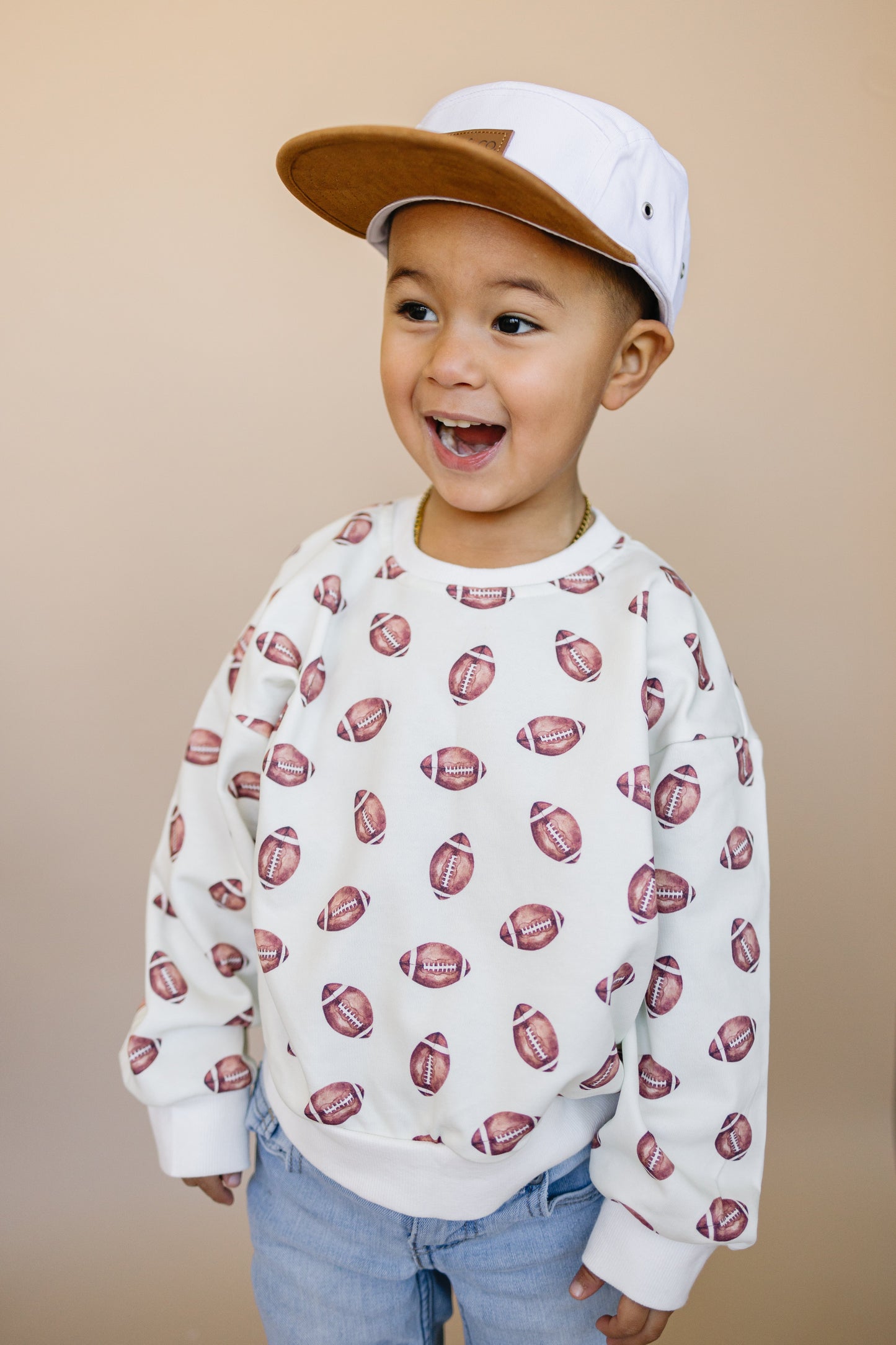 Football Print Cotton Crewneck Sweatshirt Top