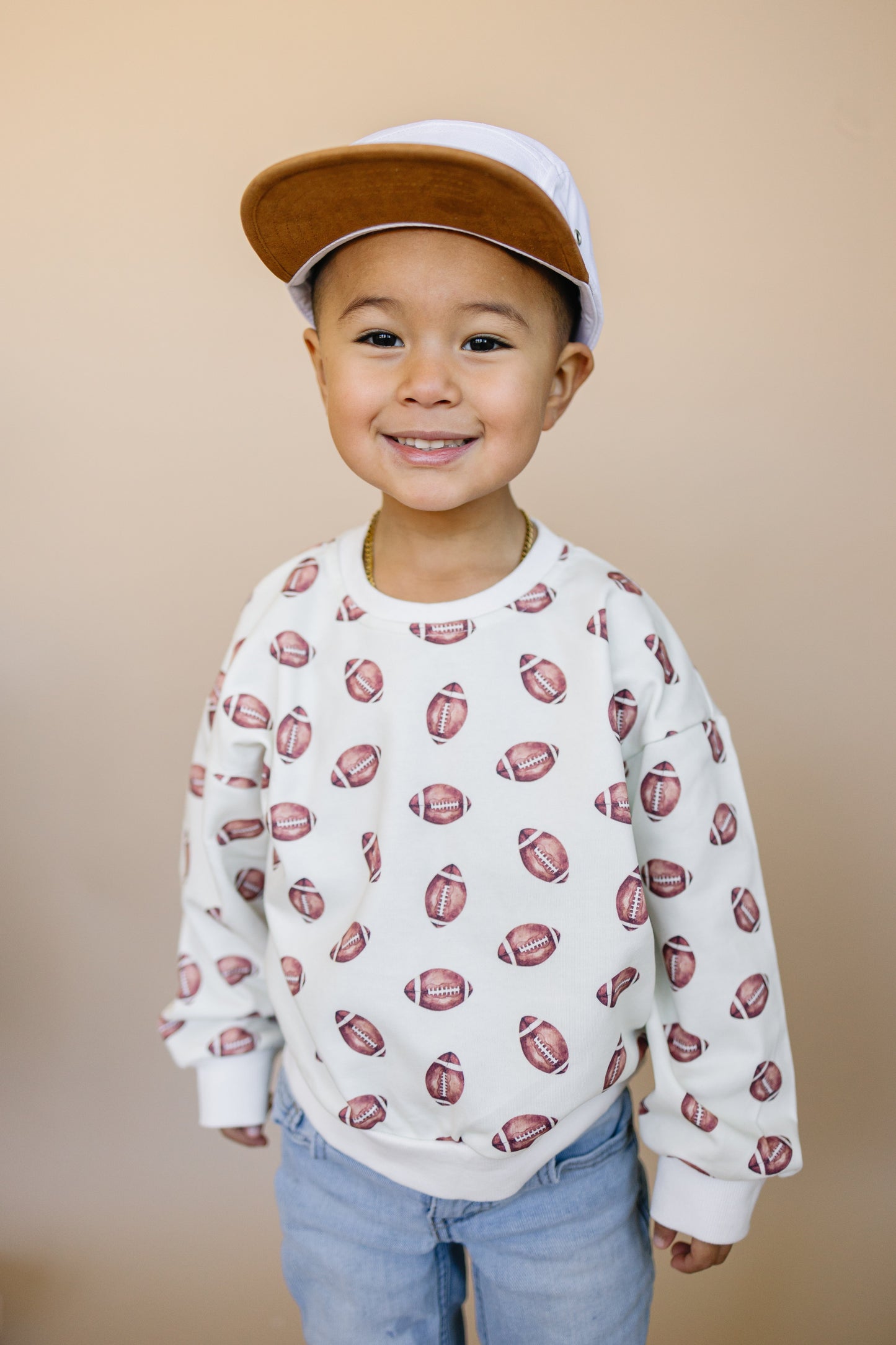 Football Print Cotton Crewneck Sweatshirt Top