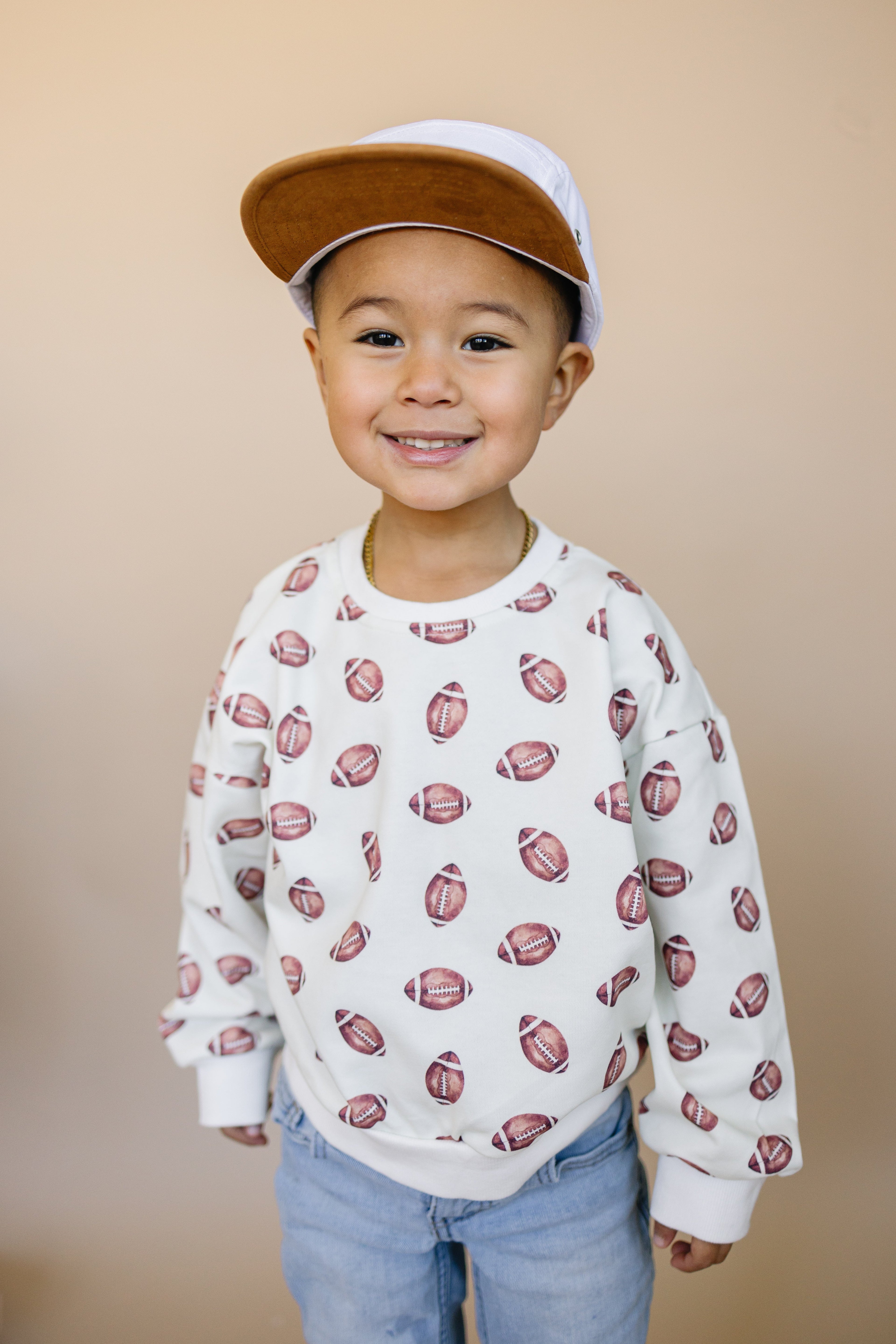 Football Print Cotton Crewneck Sweatshirt Top