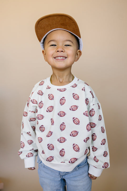 Football Print Cotton Crewneck Sweatshirt Top