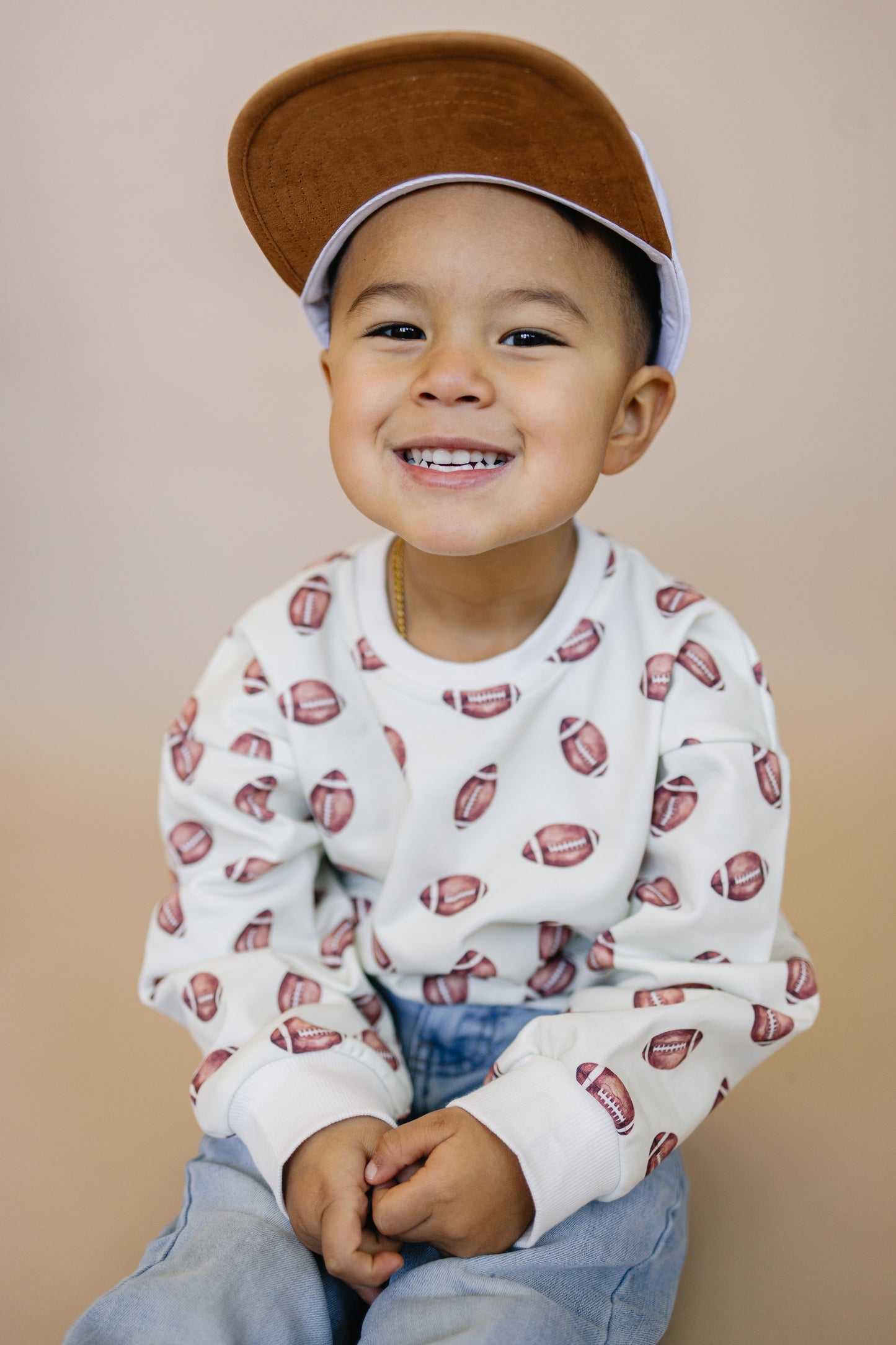 Football Print Cotton Crewneck Sweatshirt Top