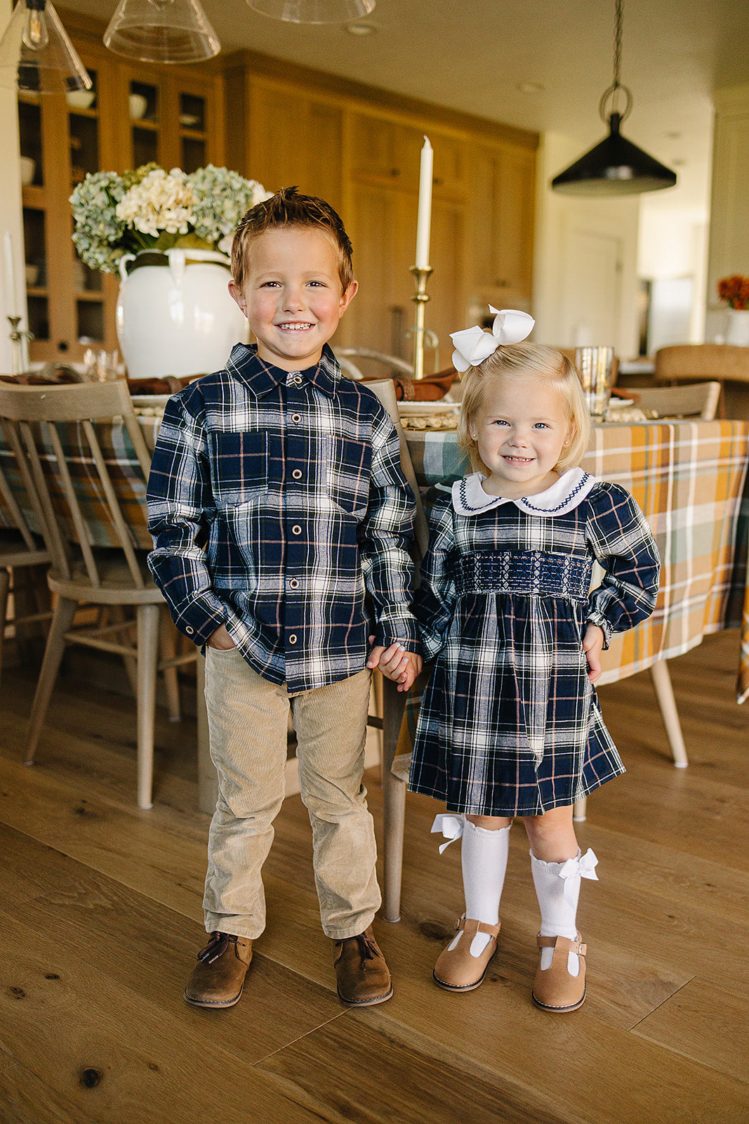 Navy Plaid Button Up Shirt Top