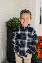 Navy Plaid Button Up Shirt Top