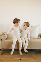 Taupe Stripe Ribbed Bamboo Cozy 2Pcs PJs