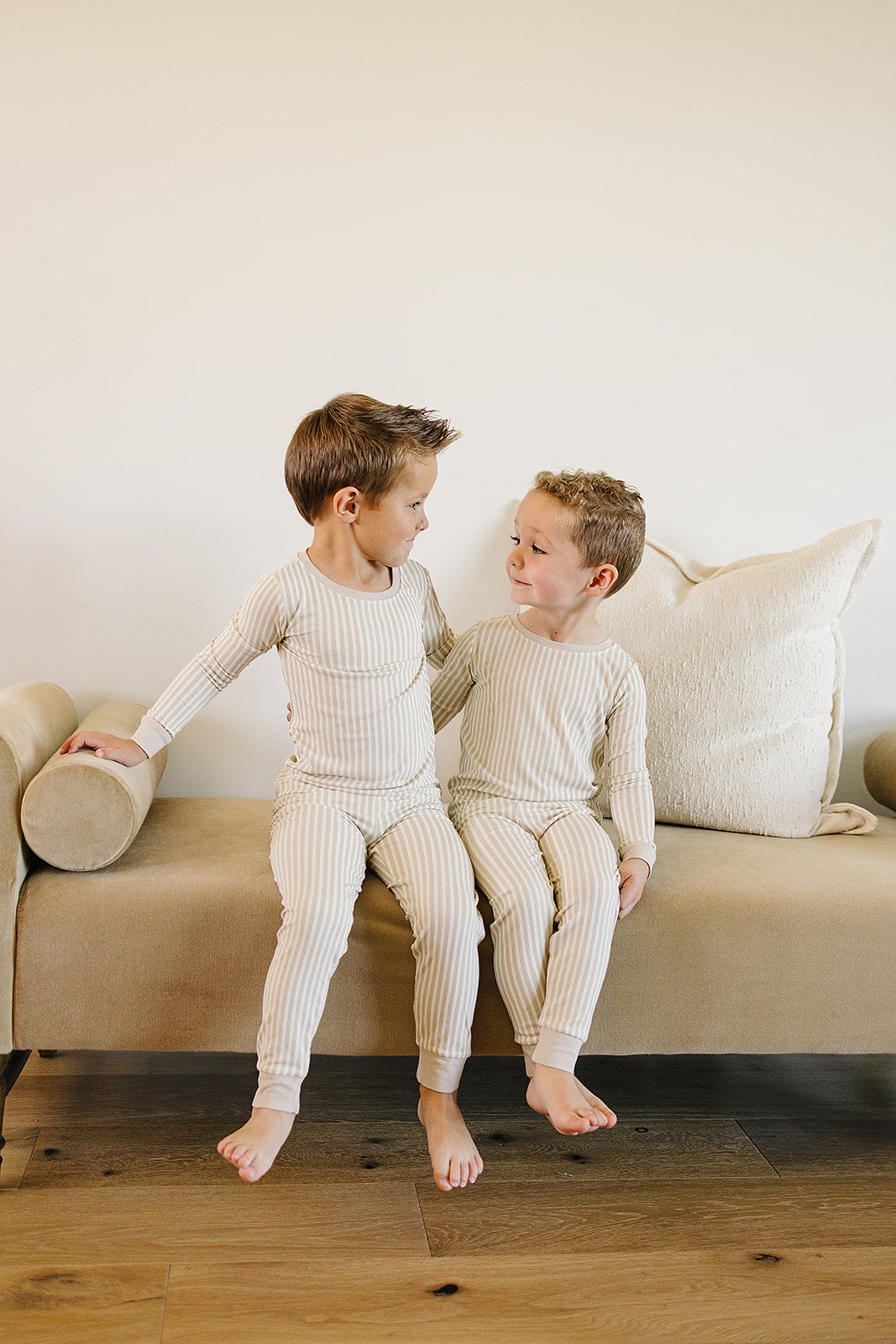 Taupe Stripe Ribbed Bamboo Cozy 2Pcs PJs