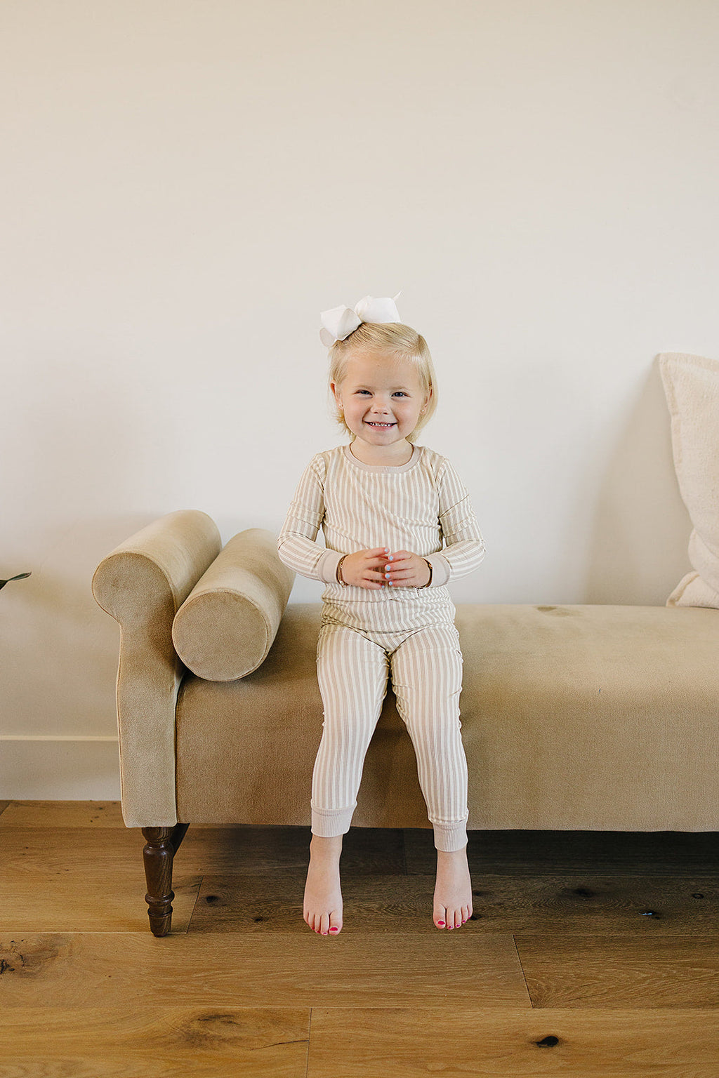 Taupe Stripe Ribbed Bamboo Cozy 2Pcs PJs