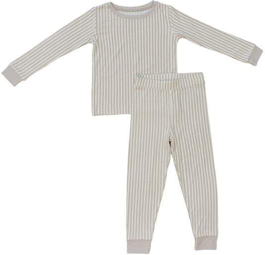 Taupe Stripe Ribbed Bamboo Cozy 2Pcs PJs