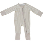 Taupe Stripe Ribbed Bamboo Zipper Romper