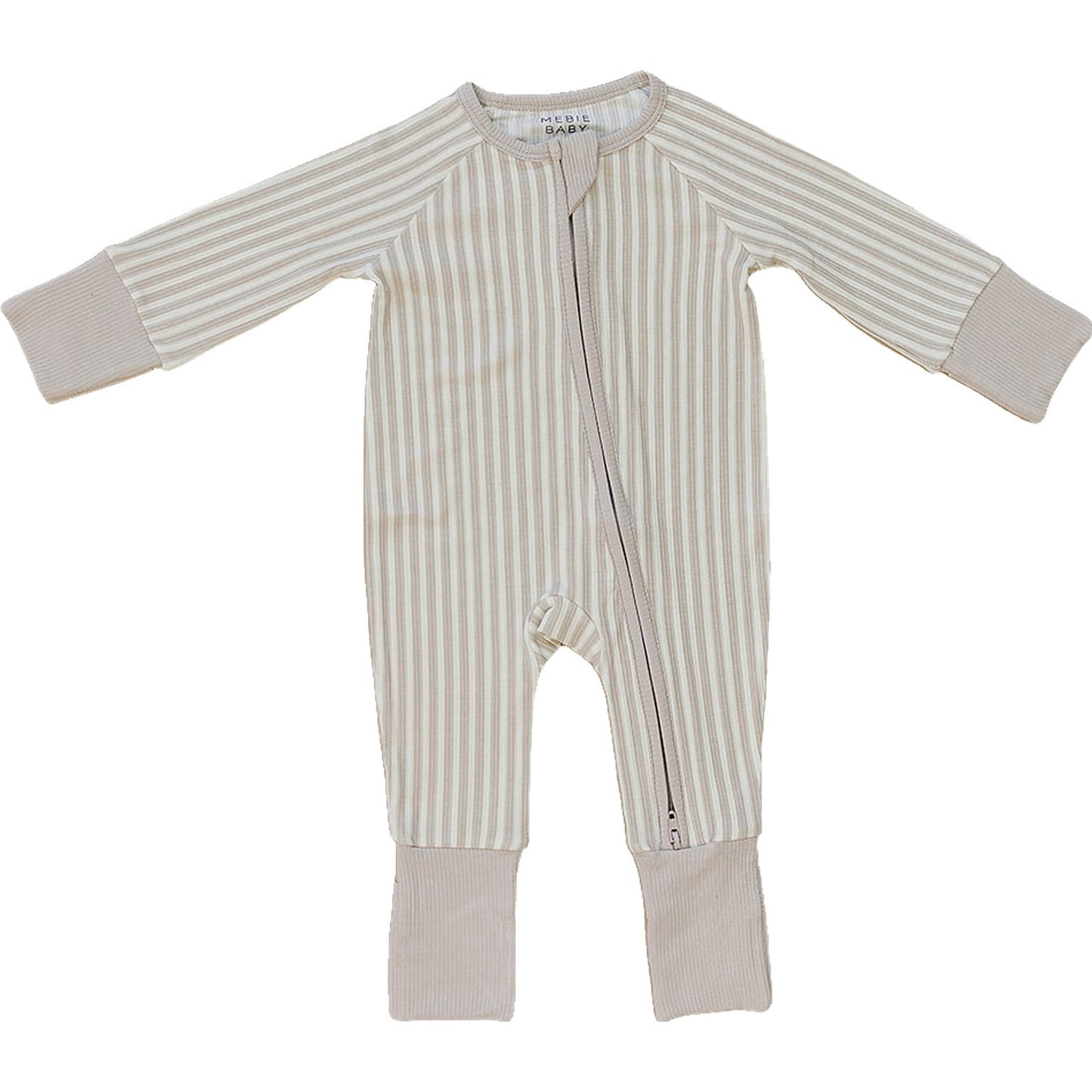 Taupe Stripe Ribbed Bamboo Zipper Romper