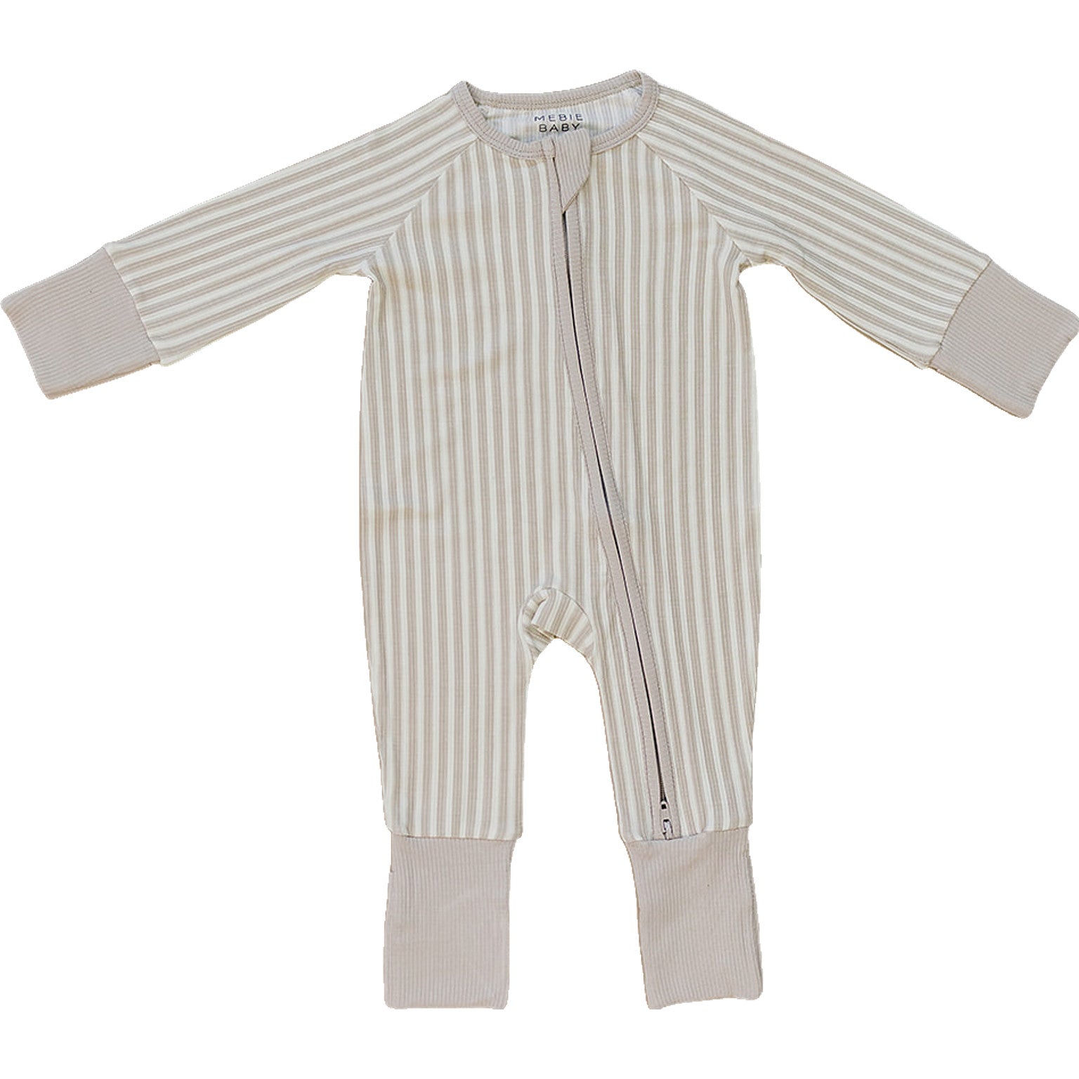 Taupe Stripe Ribbed Bamboo Zipper Romper