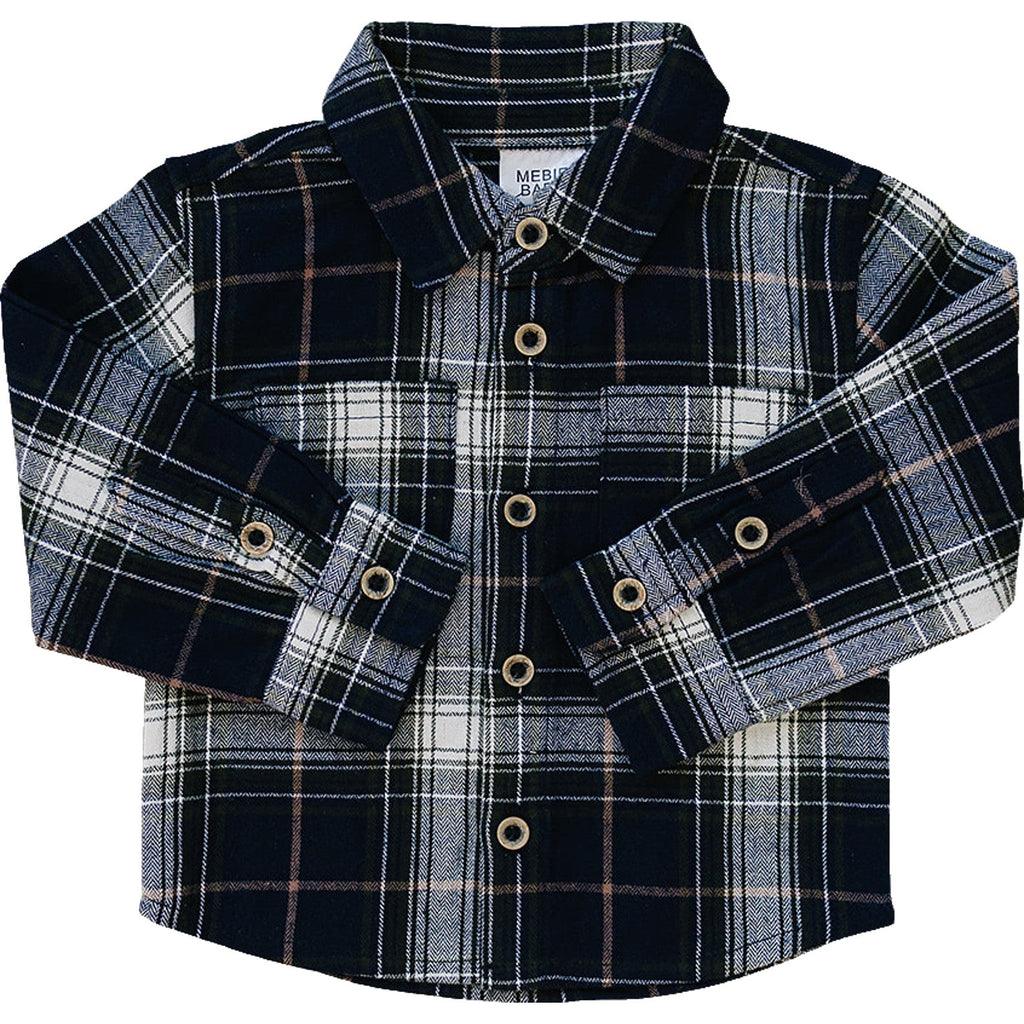 Navy Plaid Button Up Shirt Top