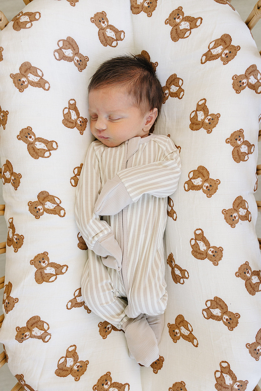 Taupe Stripe Ribbed Bamboo Zipper Romper