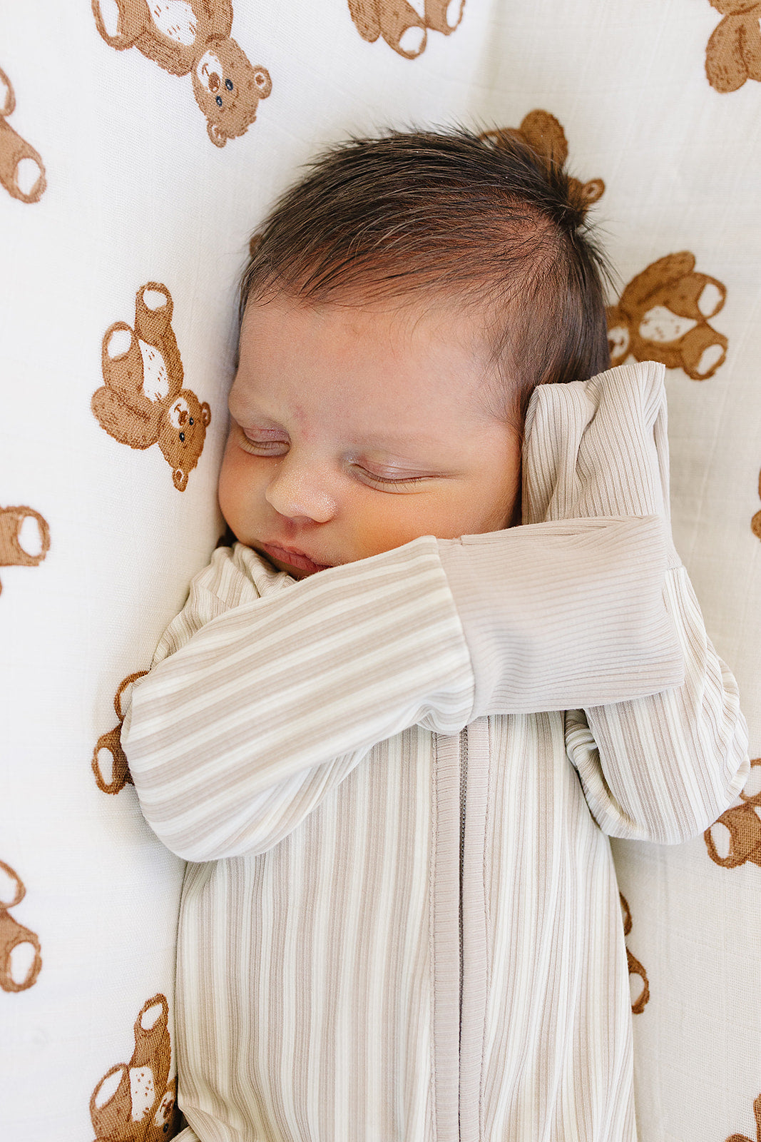 Taupe Stripe Ribbed Bamboo Zipper Romper