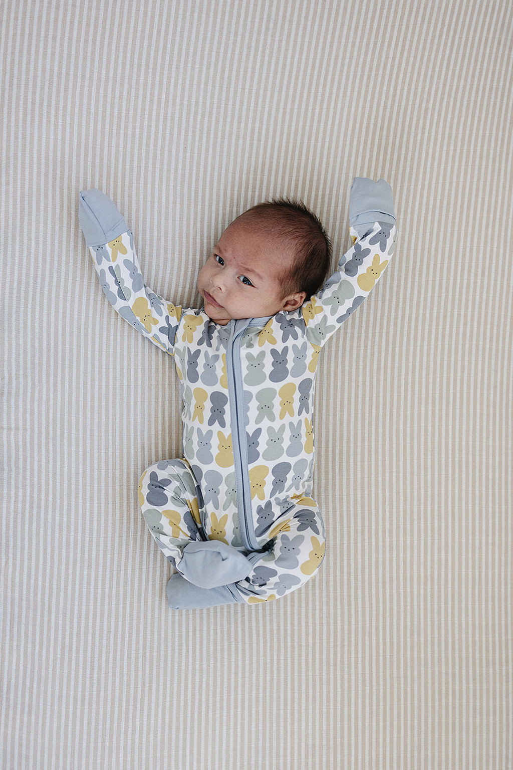 Dusty Blue Bunny Bamboo Zipper Romper