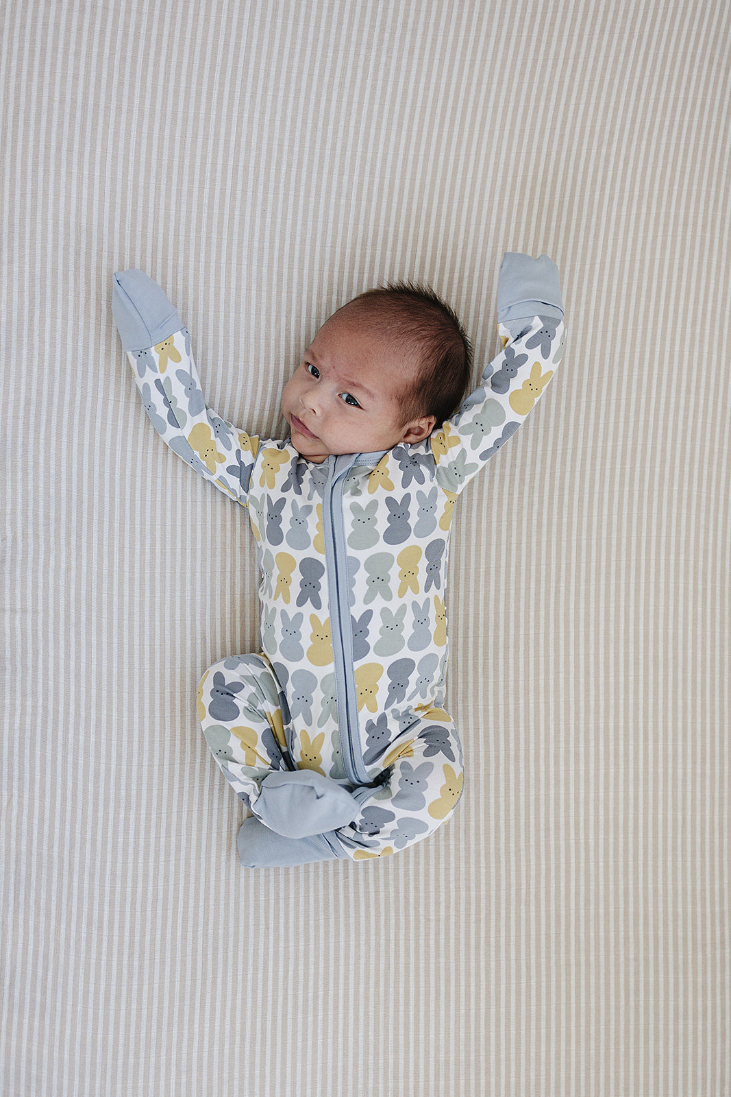 Dusty Blue Bunny Bamboo Zipper Romper