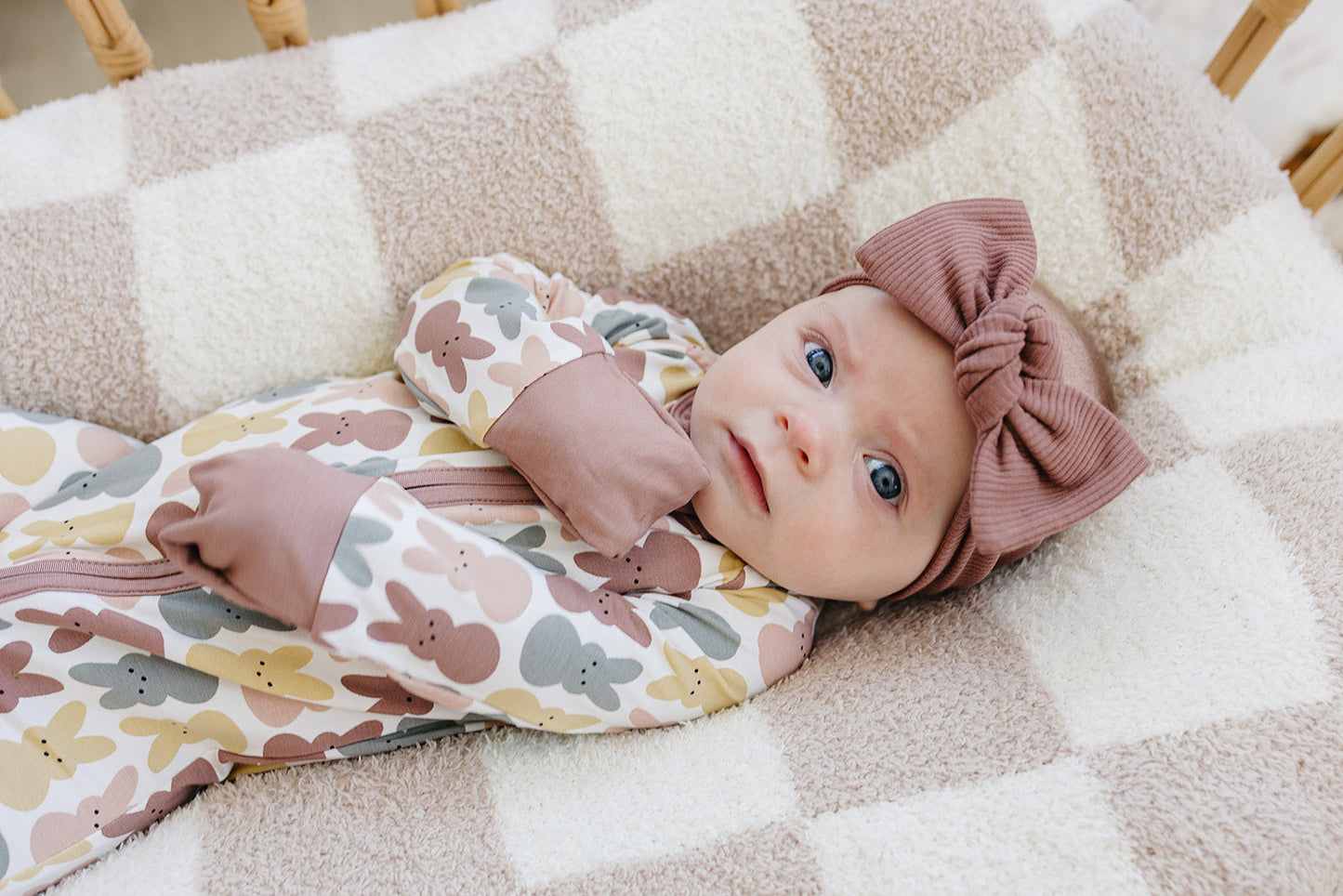 Dusty Rose Bunny Bamboo Zipper Romper