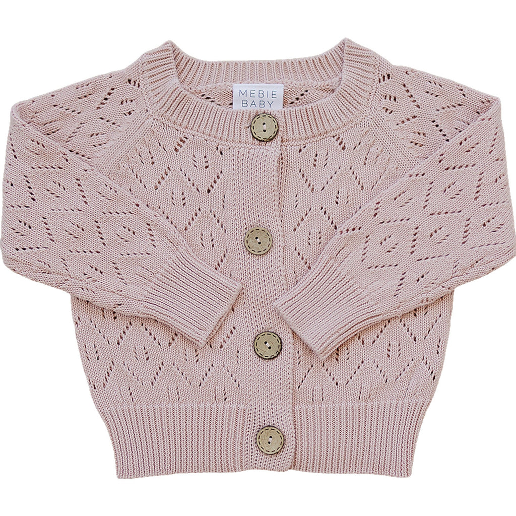 Pink Pointelle Button Down Cardigan Top