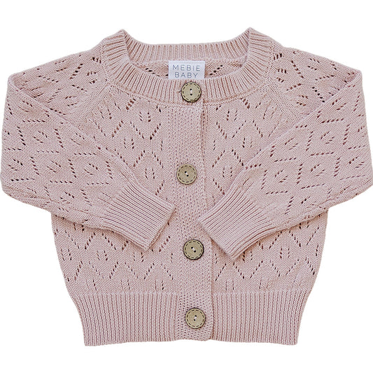 Pink Pointelle Button Down Cardigan Top