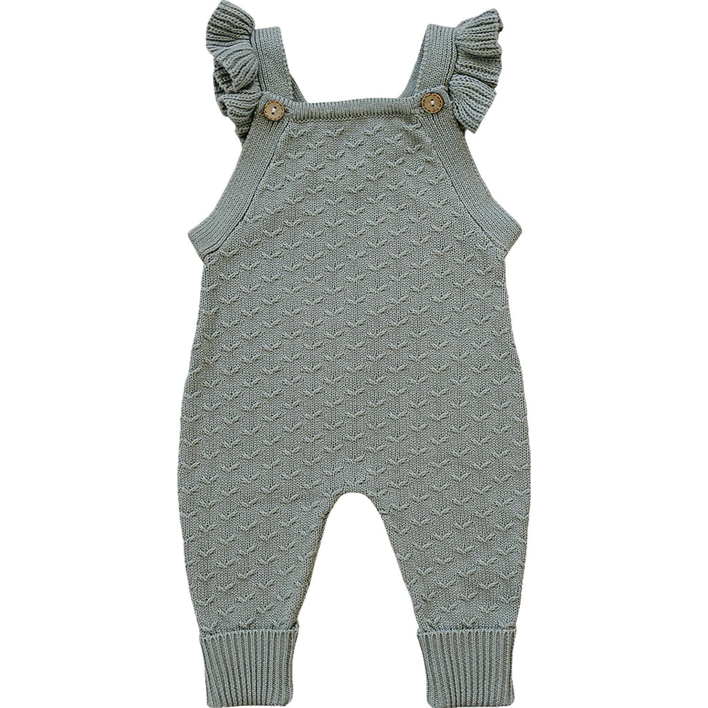 Green Ruffle Knit Overalls Romper