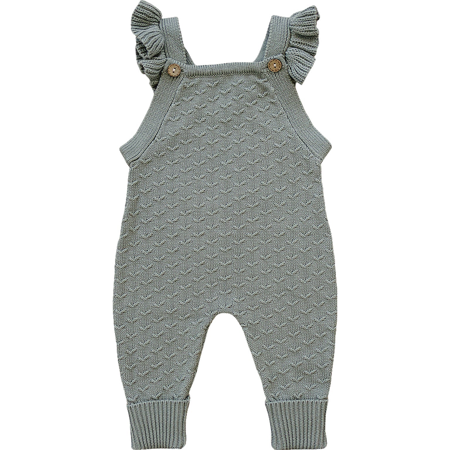 Green Ruffle Knit Overalls Romper
