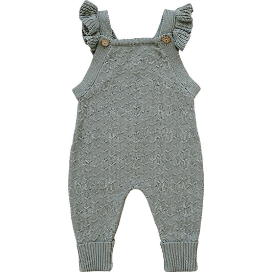 Green Ruffle Knit Overalls Romper