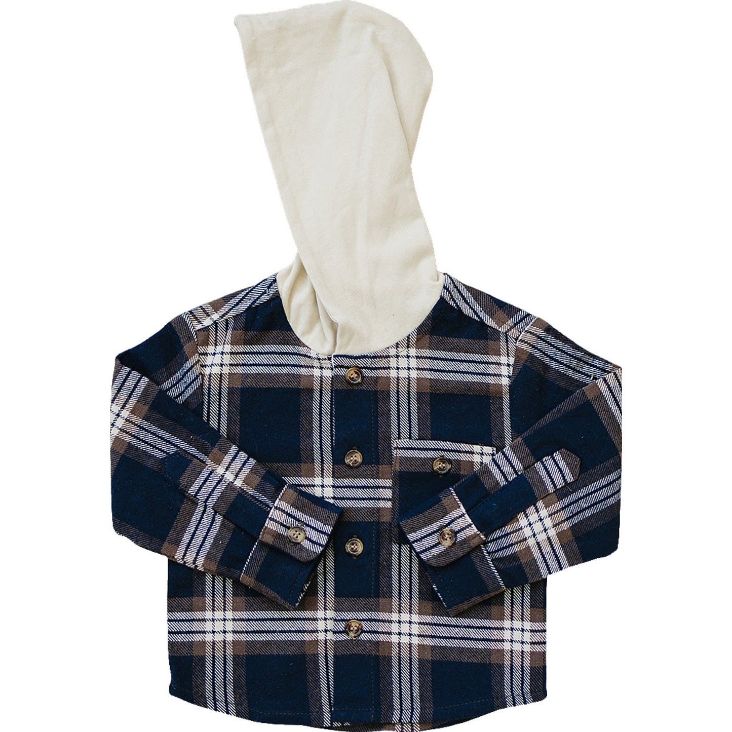 Plaid Hooded Button Up Shirt Top