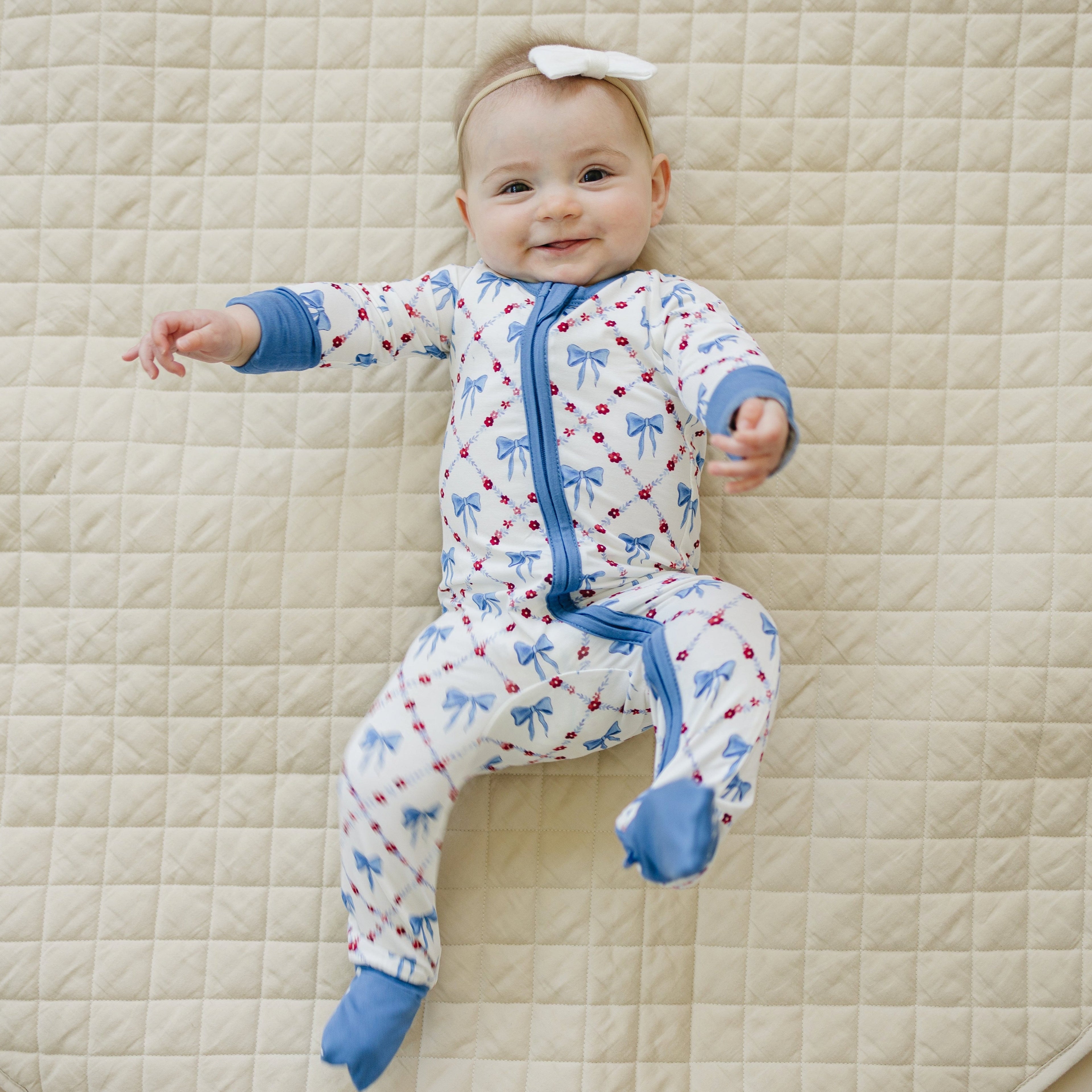 Red White & Bows Bamboo Zippy Pajamas Romper