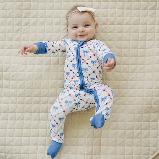 Red White & Bows Bamboo Zippy Pajamas Romper