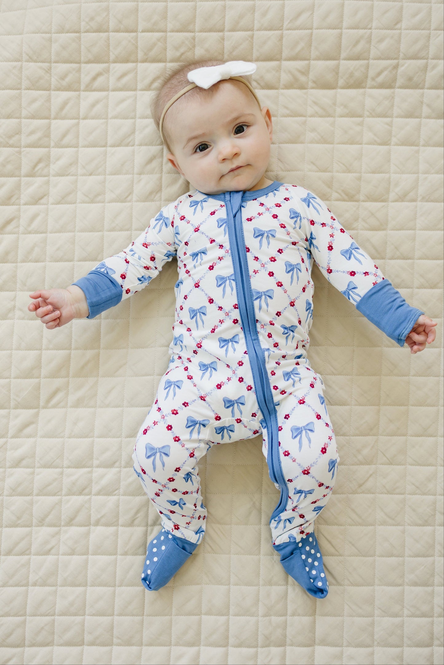 Red White & Bows Bamboo Zippy Pajamas Romper
