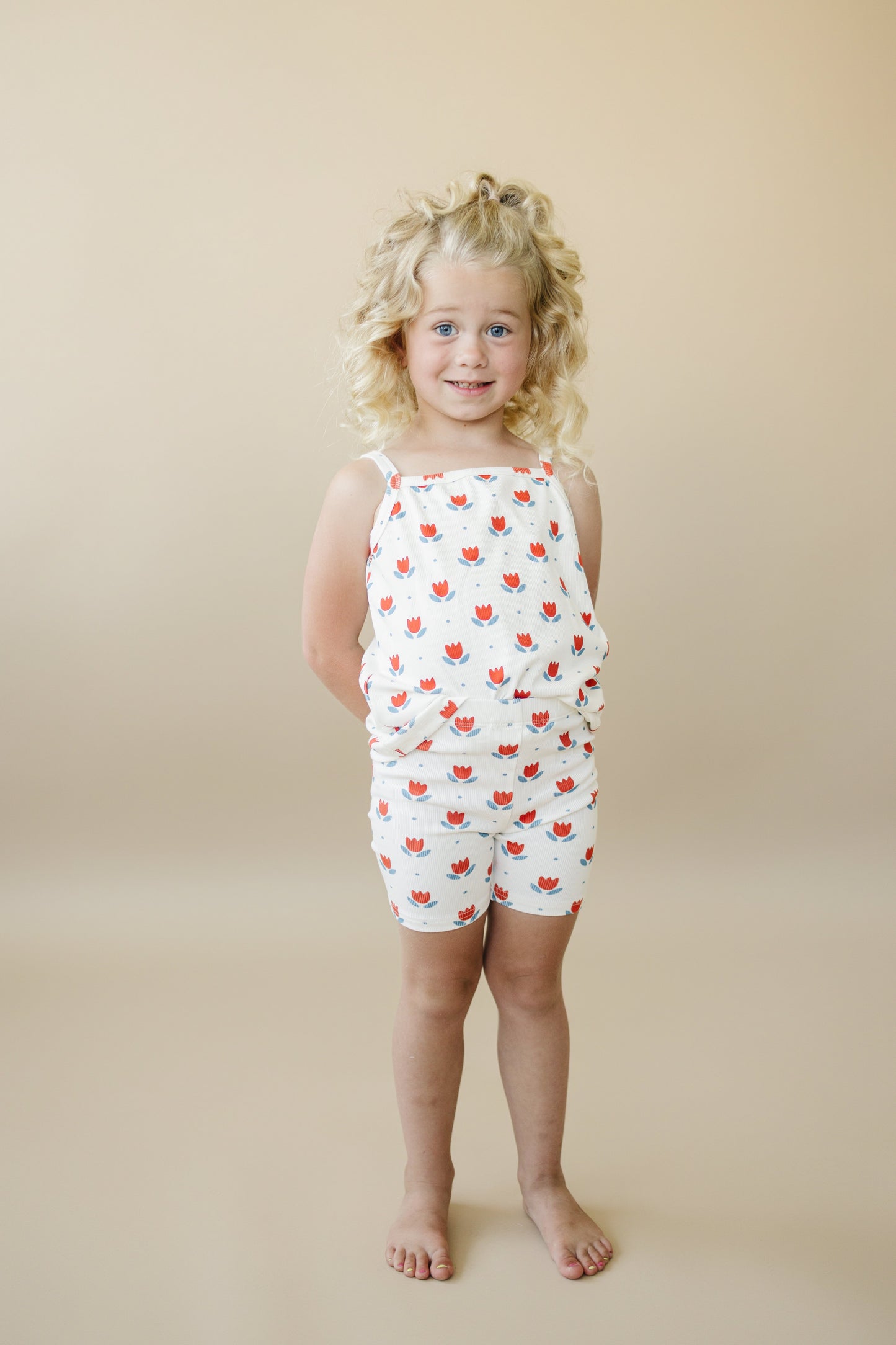 Red White & Blue Tulip Floral Ribbed Bamboo 2pc Tank Set