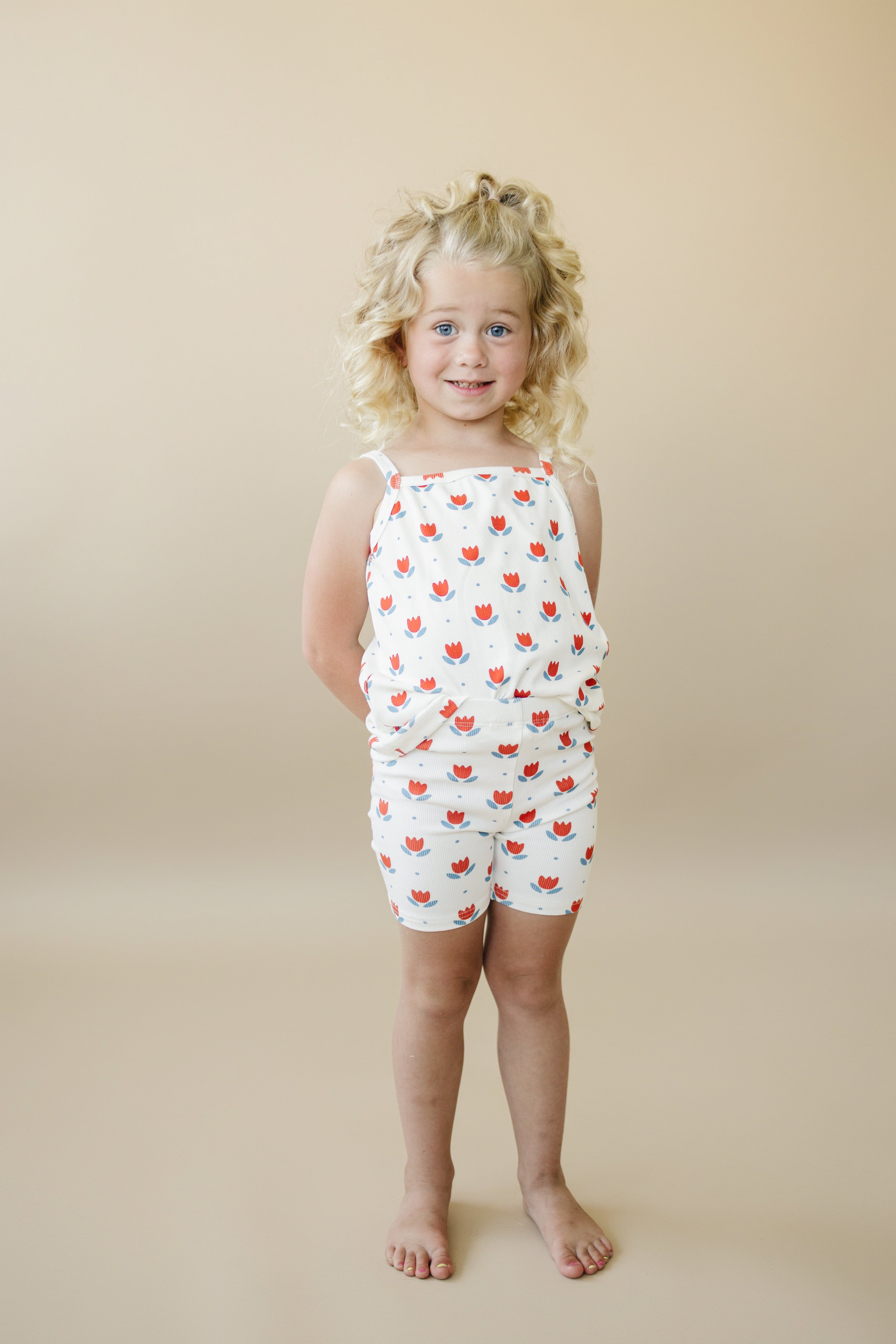 Red White & Blue Tulip Floral Ribbed Bamboo 2pc Tank Set