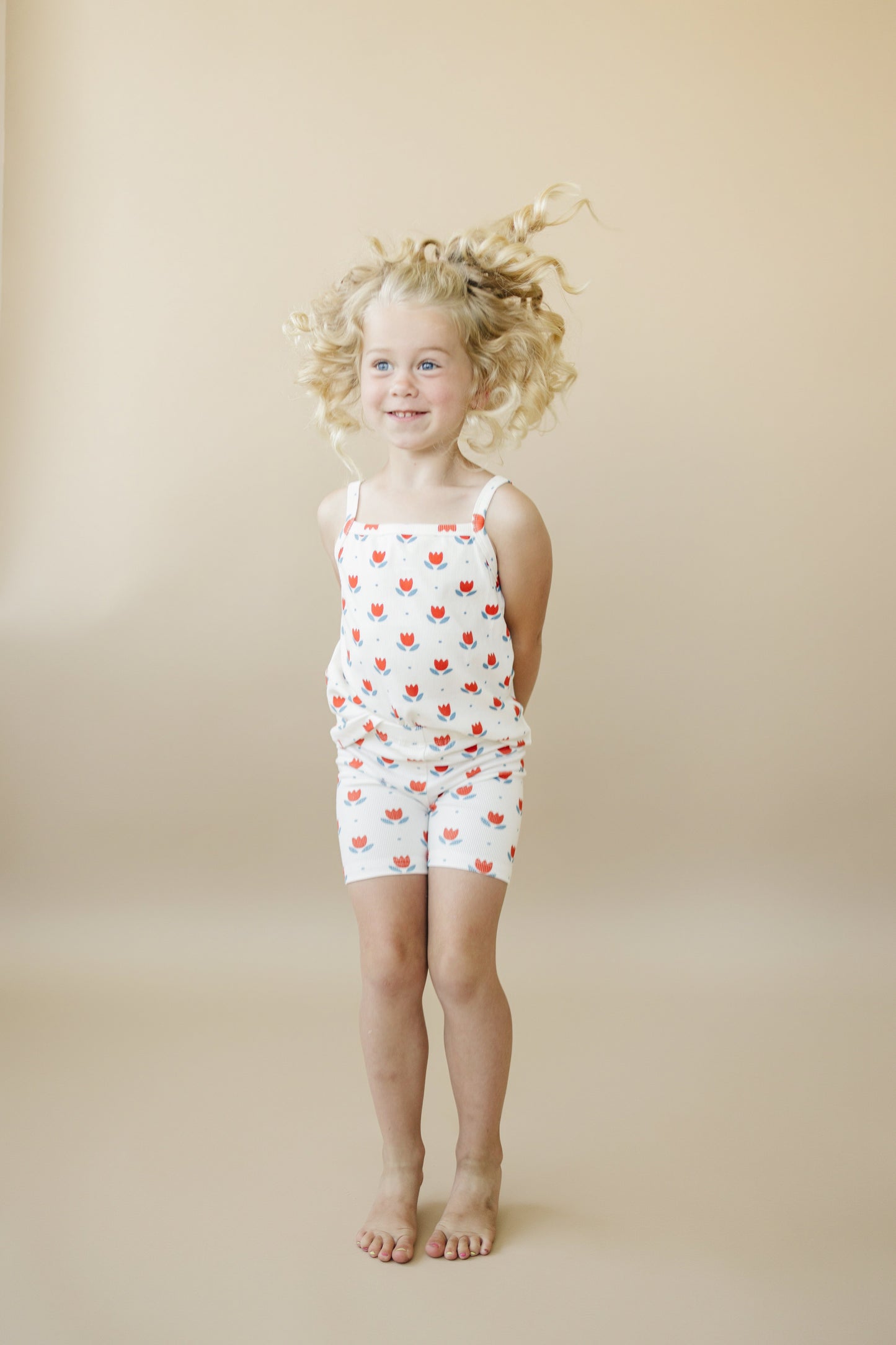 Red White & Blue Tulip Floral Ribbed Bamboo 2pc Tank Set