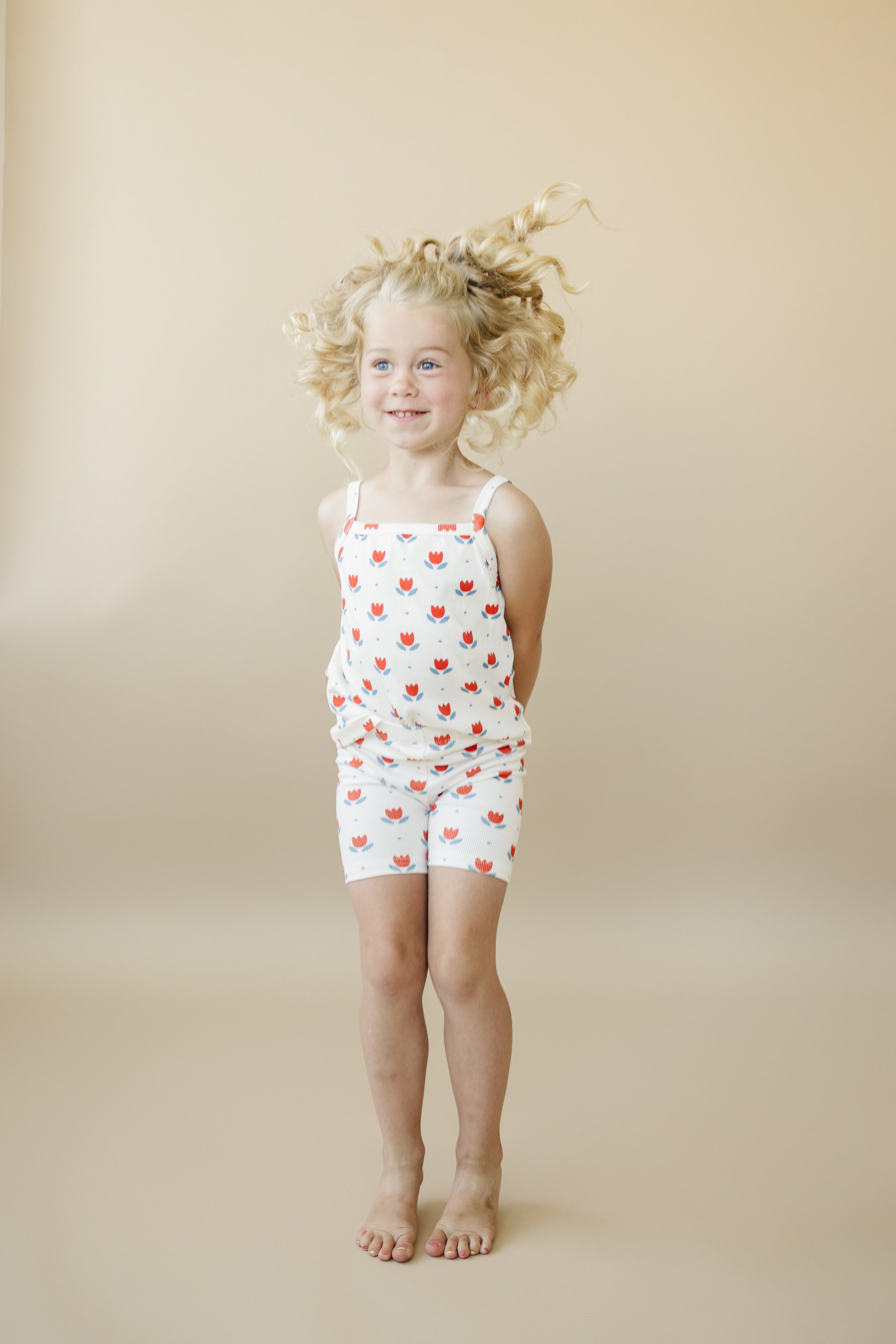 Red White & Blue Tulip Floral Ribbed Bamboo 2pc Tank Set