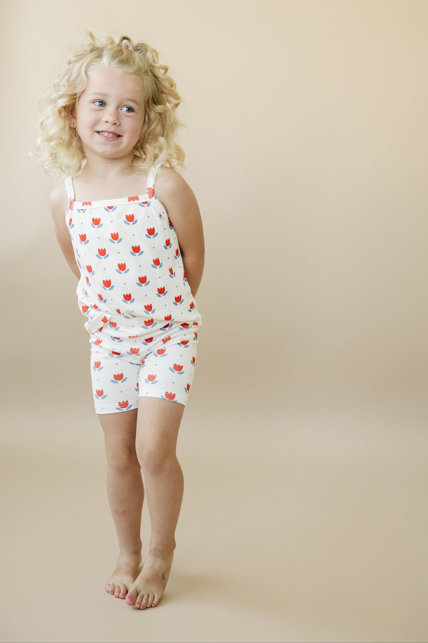 Red White & Blue Tulip Floral Ribbed Bamboo 2pc Tank Set