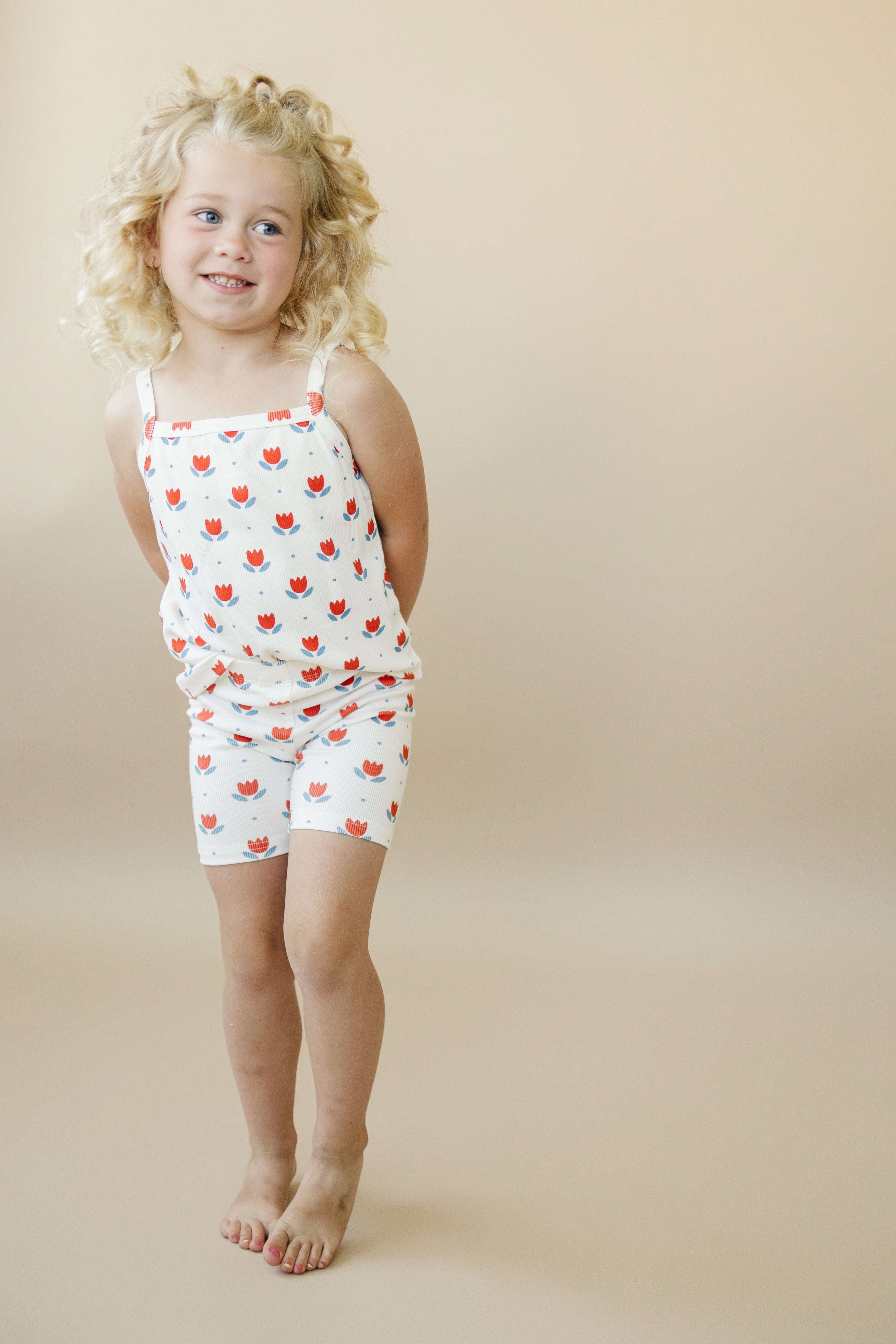 Red White & Blue Tulip Floral Ribbed Bamboo 2pc Tank Set