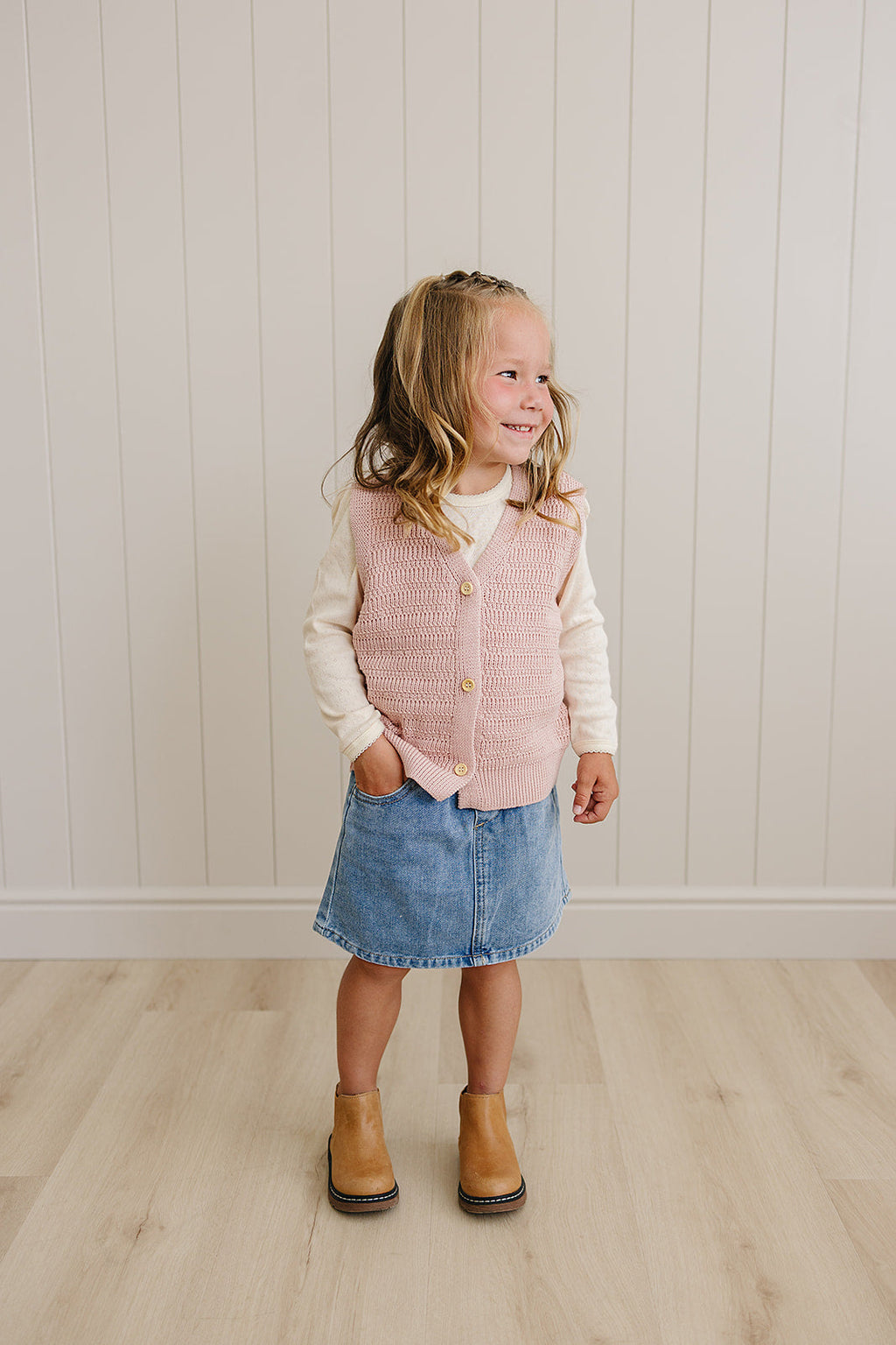 Pink Knit Button Down Vest Top